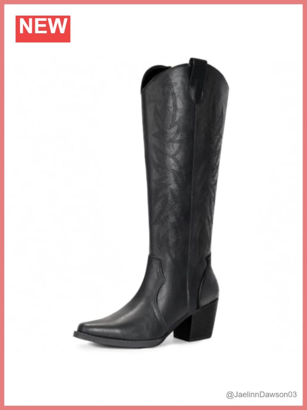IUV Women's Western Cowboy Boots Chunky Heel Knee High Faux Leather Zip Wide